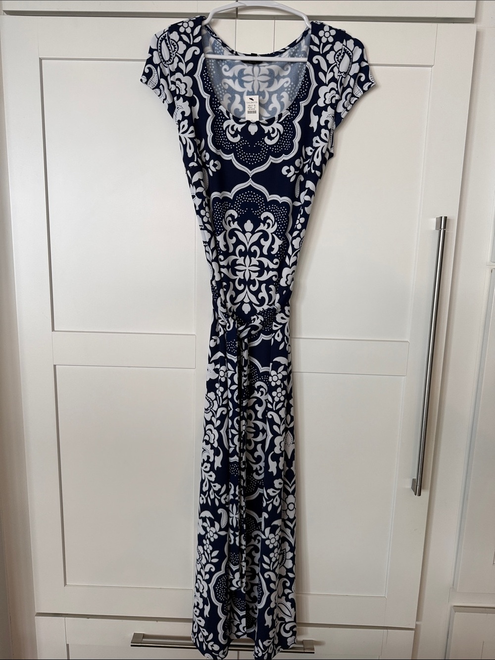 Talbots Navy and White Printed Wrap Maxi Dress